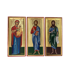 Set of Jesus Christ, Virgin Mary and Saint John Orthodox Greek Wood Icon with Gold Leaf