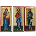Set of Jesus Christ, Virgin Mary and Saint John Christian Byzantine Wood Icon with Gold Leaf