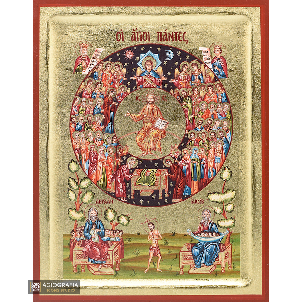 18k All Saints Orthodox Icon on Wood with Gold Leaf background