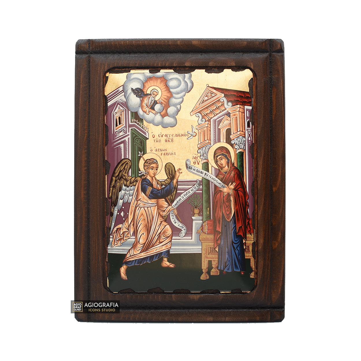 Annunciation of the Theotokos Christian Icon on Wood with Gold Leaf
