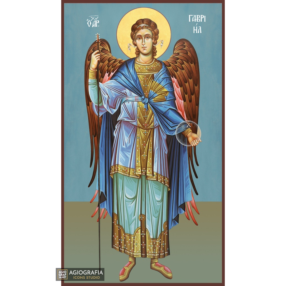 Archangel Gabriel Byzantine Icon with Blue Background
