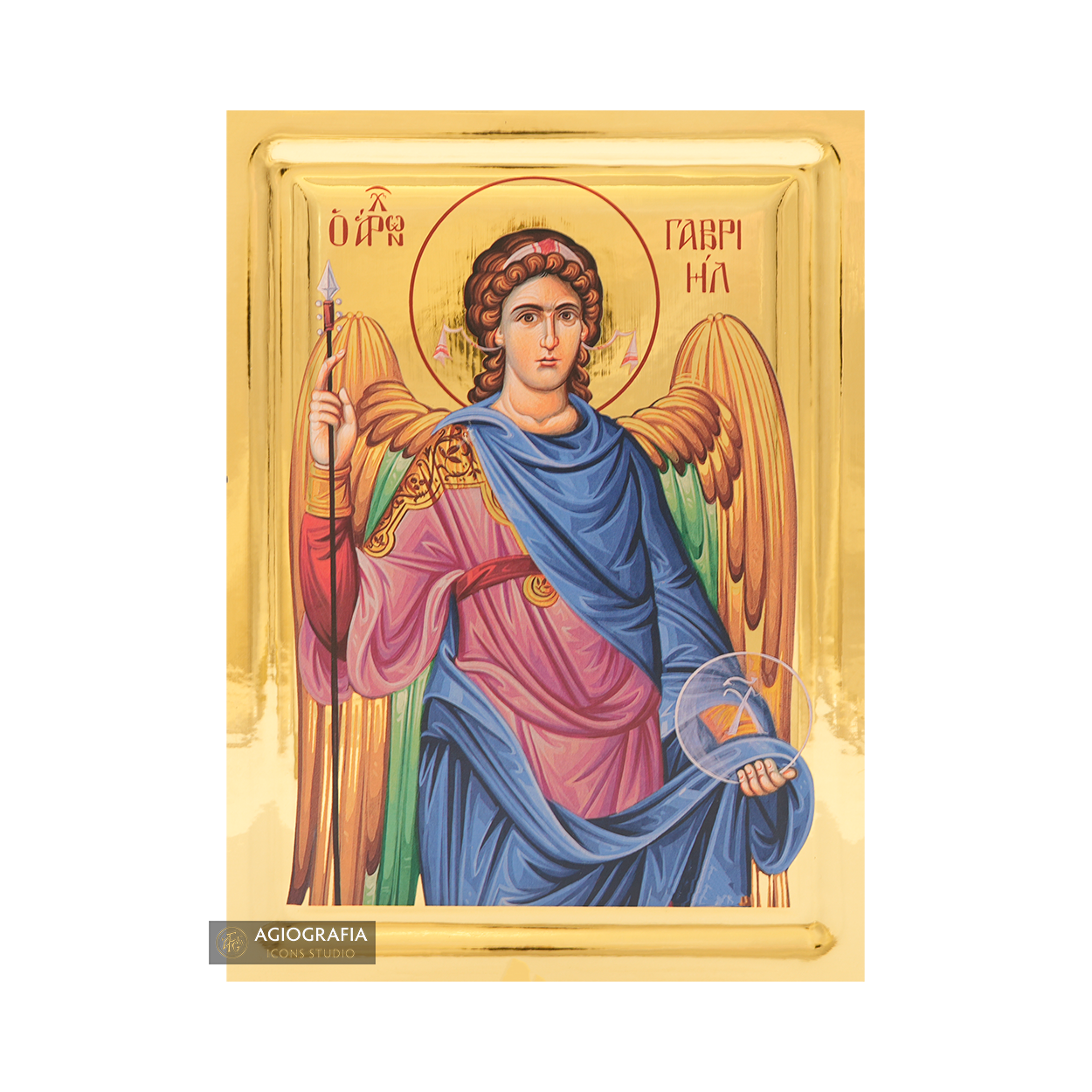 Archangel Gabriel Greek Icon on Wood with Gilding Effect