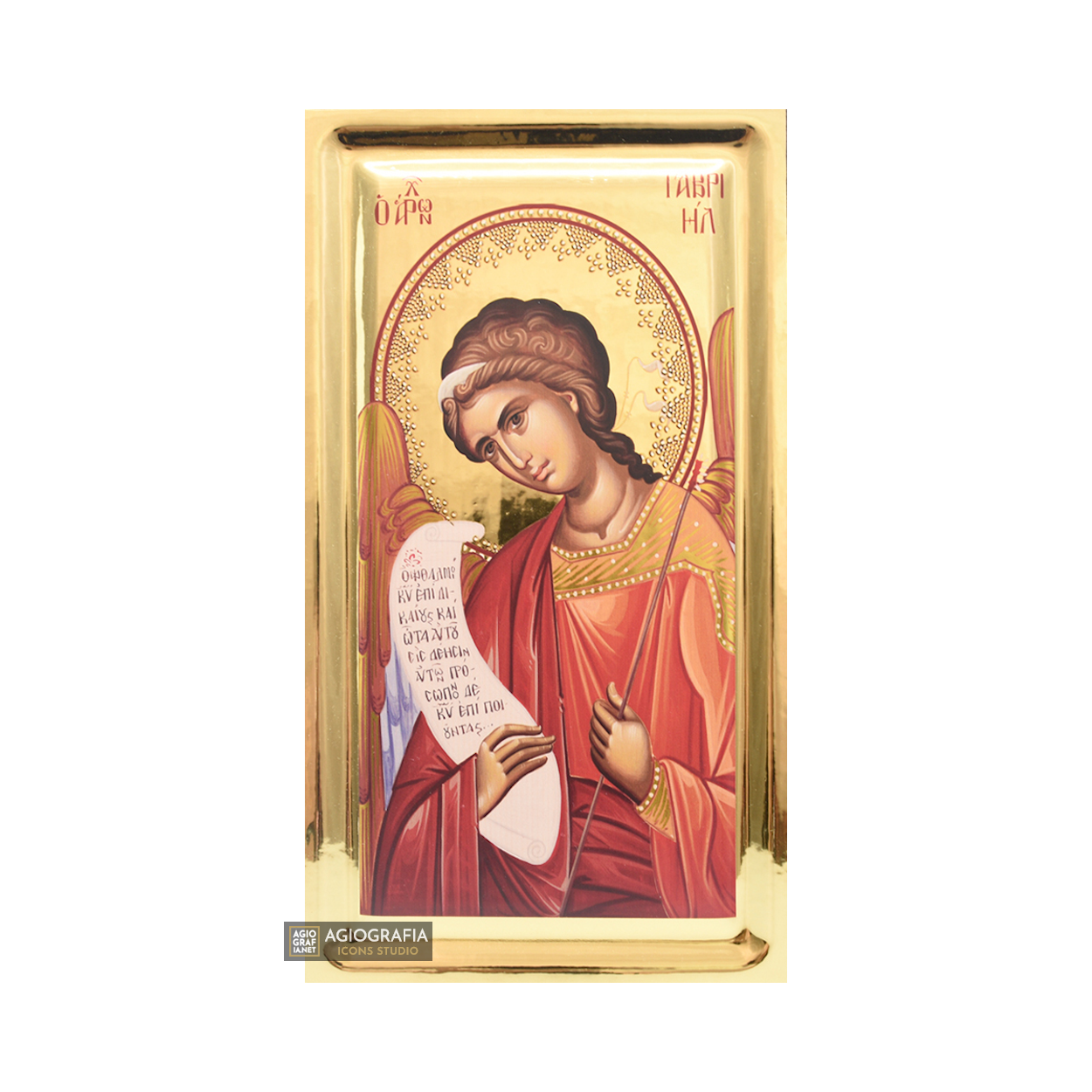 Archangel Gabriel Greek Orthodox Icon with Gilding Effect Gold Leaf