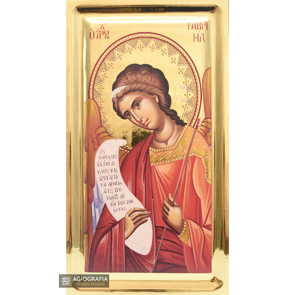 Archangel Gabriel Greek Orthodox Icon with Gilding Effect Gold Leaf