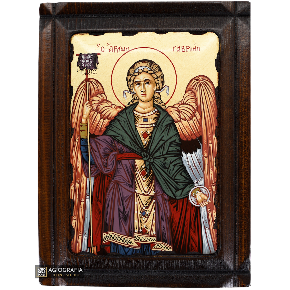 Archangel Gabriel Greek Orthodox Wood Icon with Gold Leaf