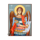 Archangel Michael Greek Orthodox Wood Icon with Blue Background