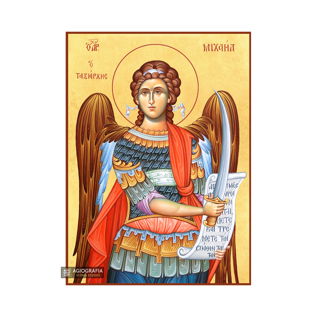 22k Archangel Michael - Gold Leaf Background Christian Orthodox Icon
