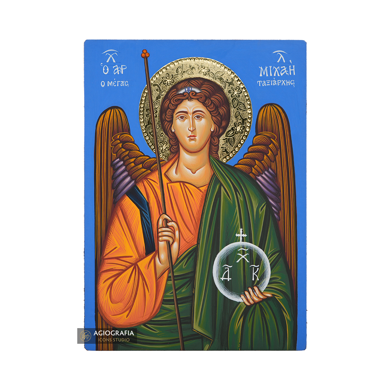 Archangel Michael Handwritten Icon with 24k Polished Engraved Halo