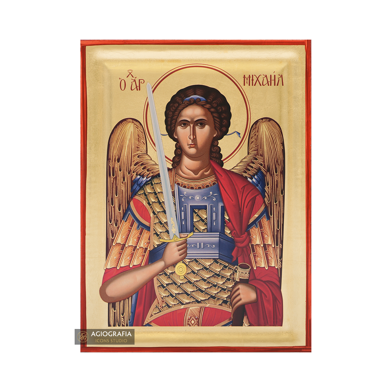 Archangel Michael Orthodox Icon with Matte Gold Leaves