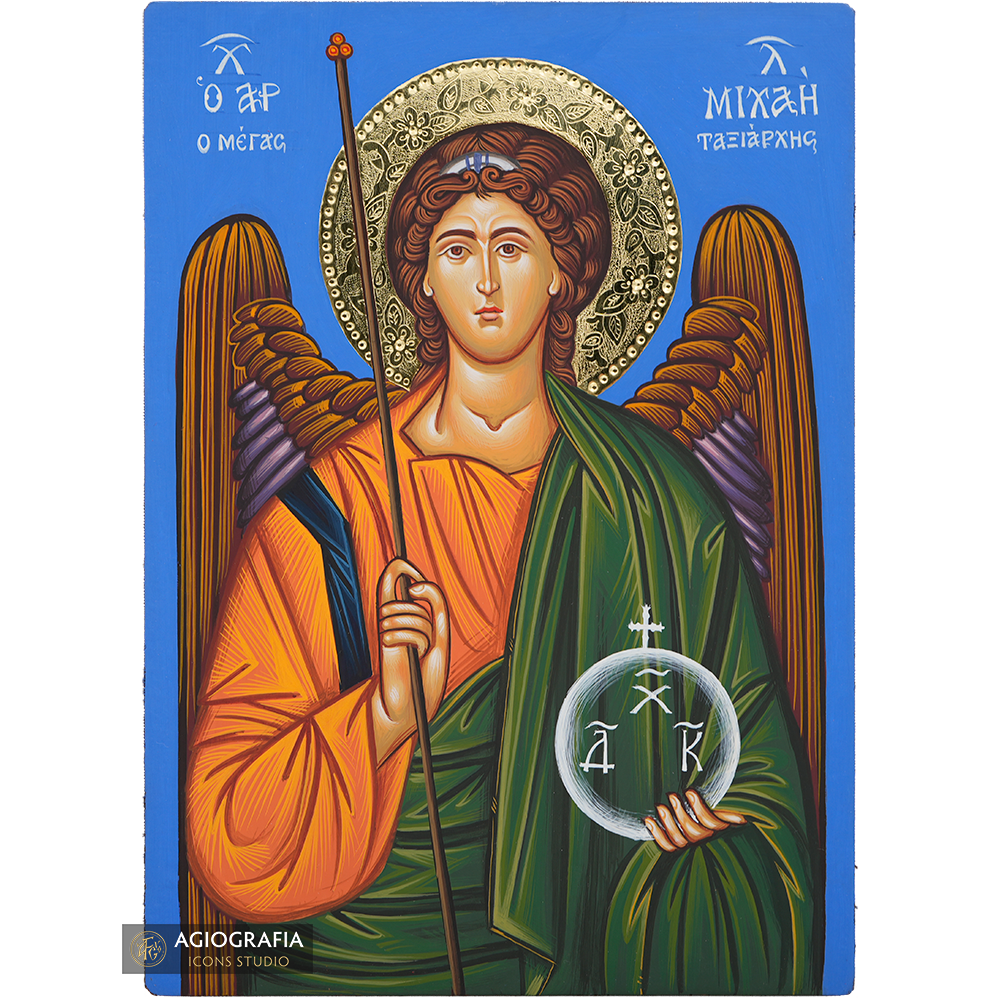 Archangel Michael Handwritten Icon with 24k Polished Engraved Halo