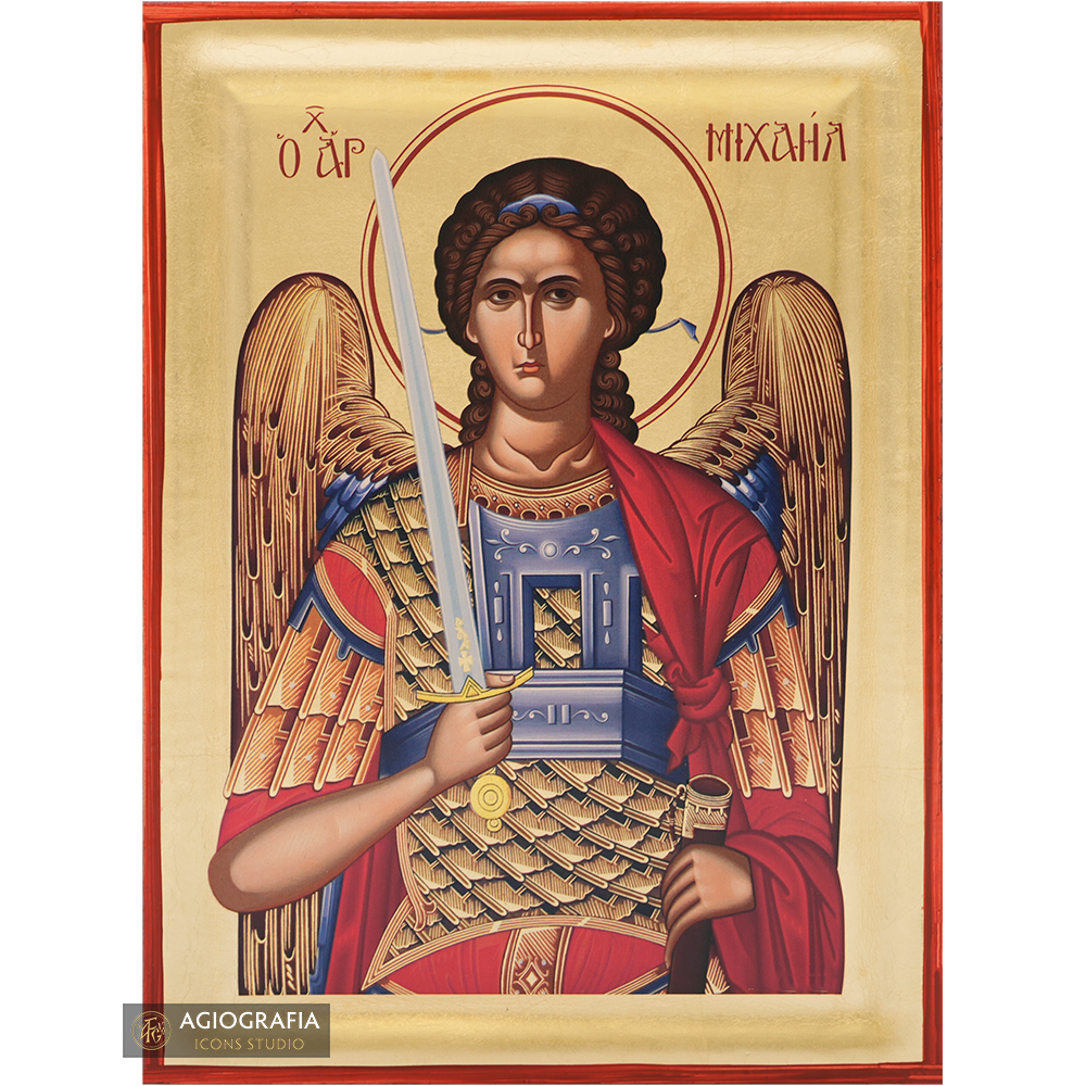 Archangel Michael Orthodox Icon with Matte Gold Leaves