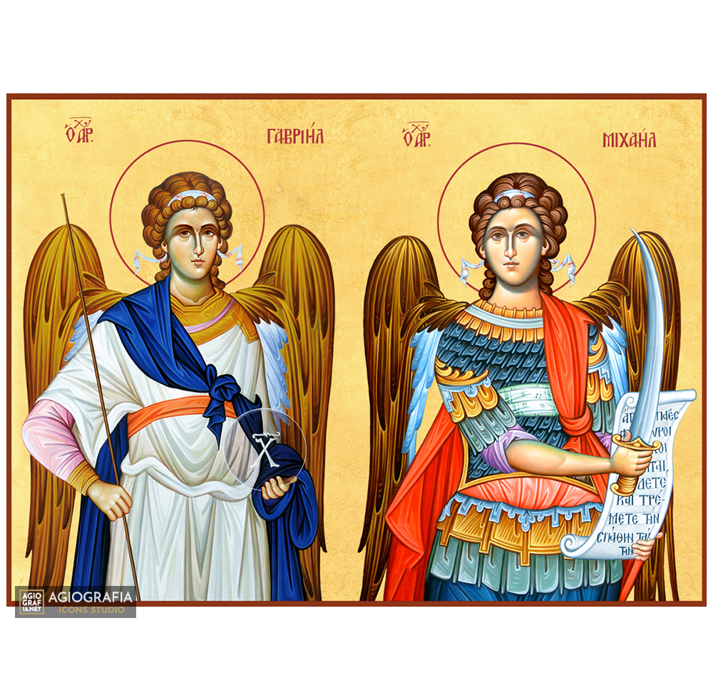 22k Archangels Michael Gabriel - Gold Leaf Background Orthodox Icon
