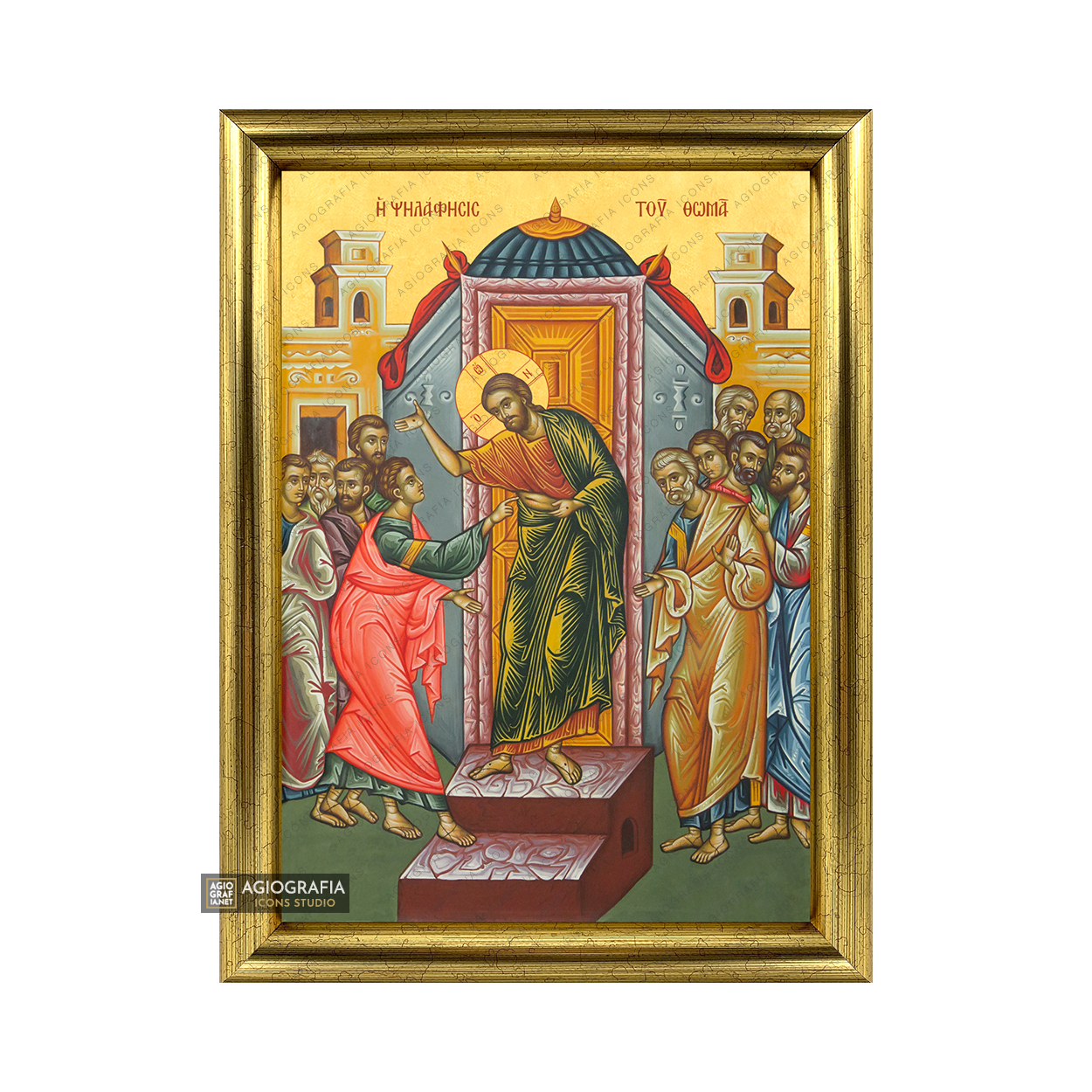 22k Assurance of Apostle Thomas Framed Greek Icon with Gold Leaf