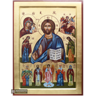 18k Deesis of Virgin Mary Angels Saints Greek Icon with Gold Leaf