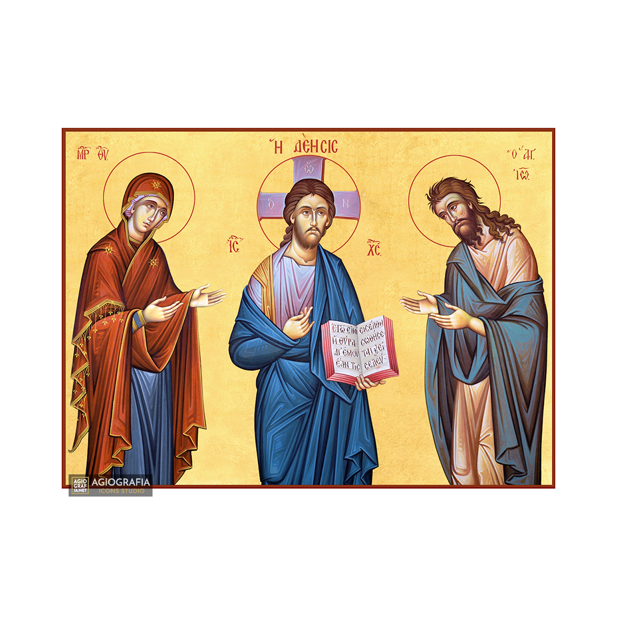 22k Deesis Jesus Christ - Virgin Mary - St John - Gold Leaf Icon