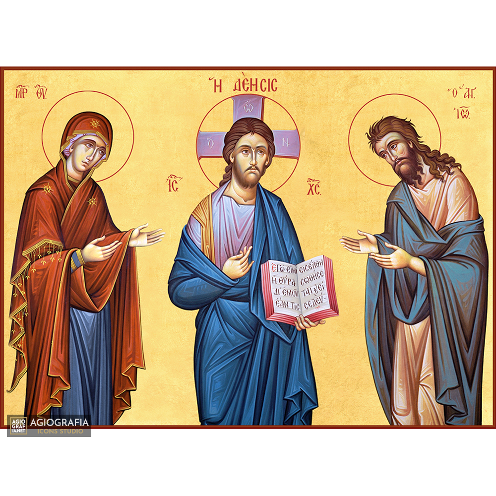 22k Deesis Jesus Christ - Virgin Mary - St John - Gold Leaf Icon