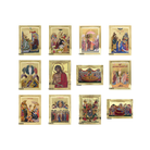 Set of 12 Feastal Christian Icons on Wood with Gilding Effect