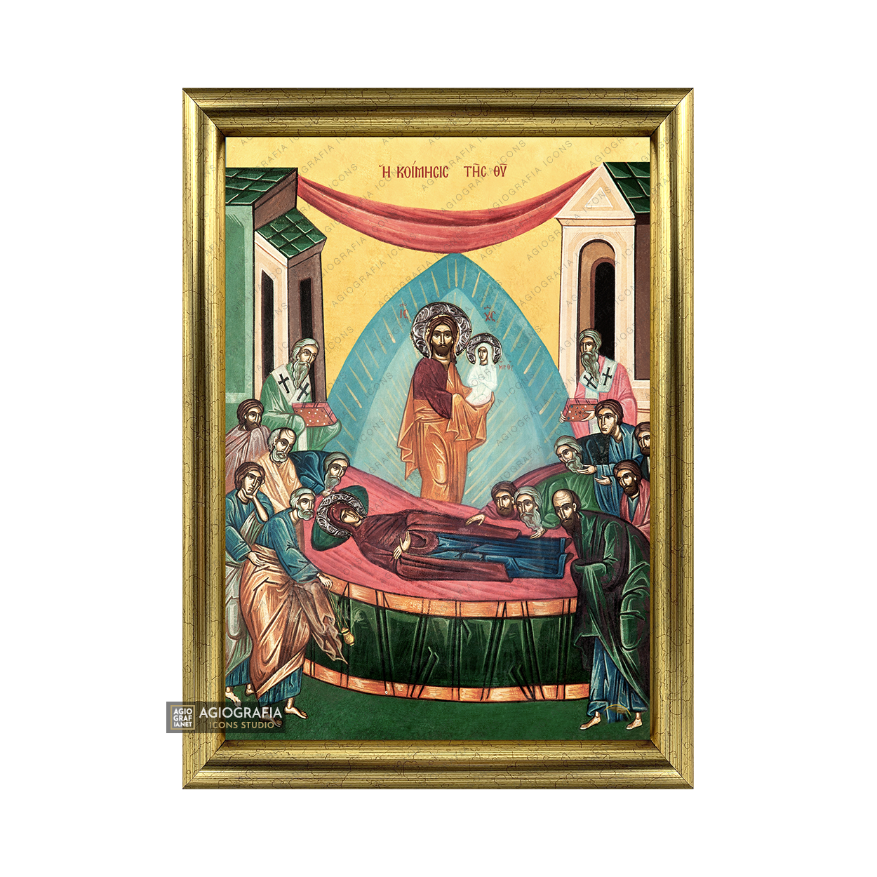 22k Dormition of Virgin Mary Framed Orthodox Icon with Gold Leaf