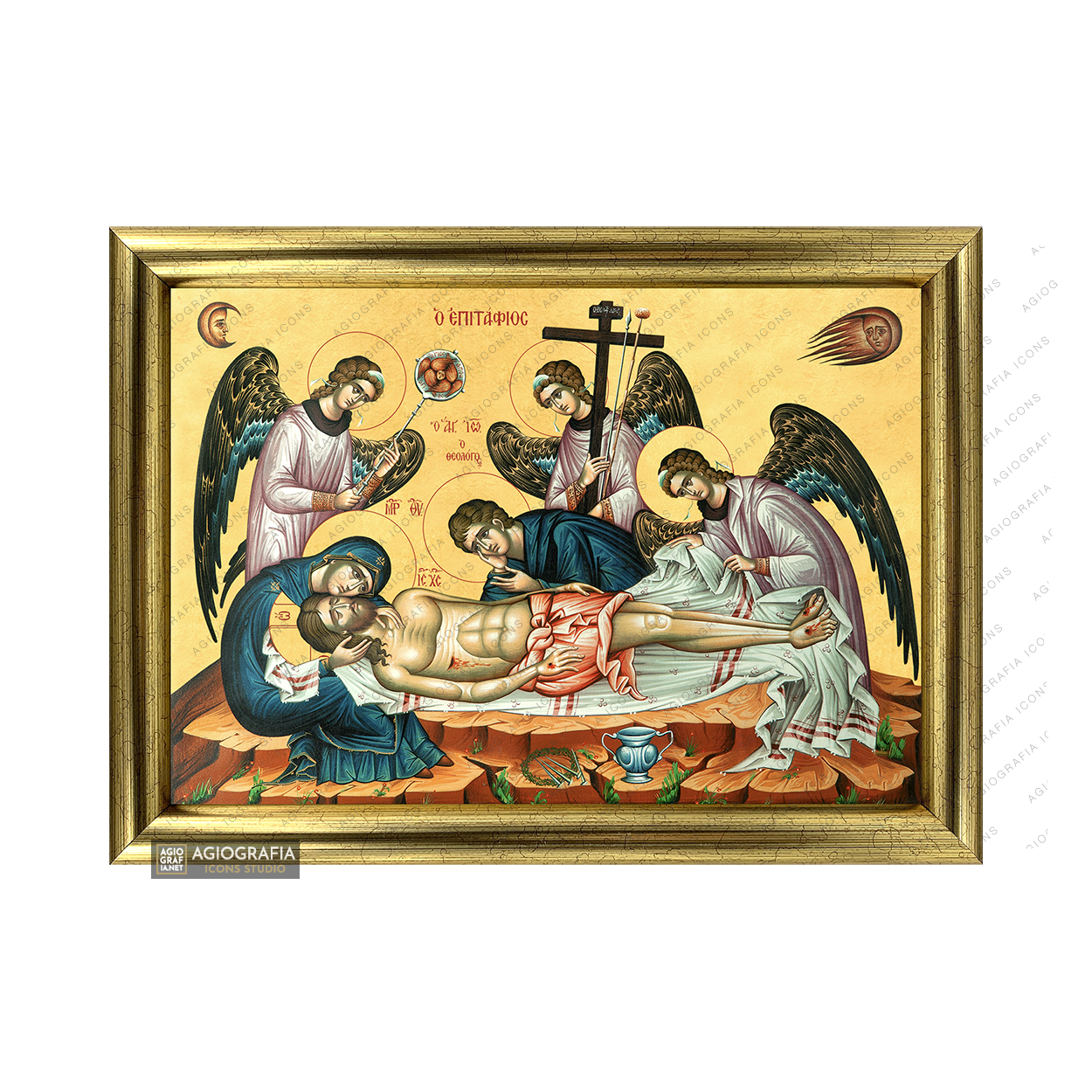 22k Epitaph of Jesus Christ Framed Orthodox Icon with Gold Leaf
