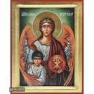18k Guardian Angel Greek Orthodox Wood Icon with Gold Leaf