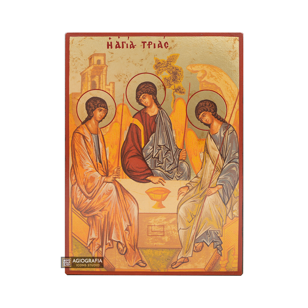 Holy Trinity & The hospitality of Abraham Icon with Aged Gold Foil