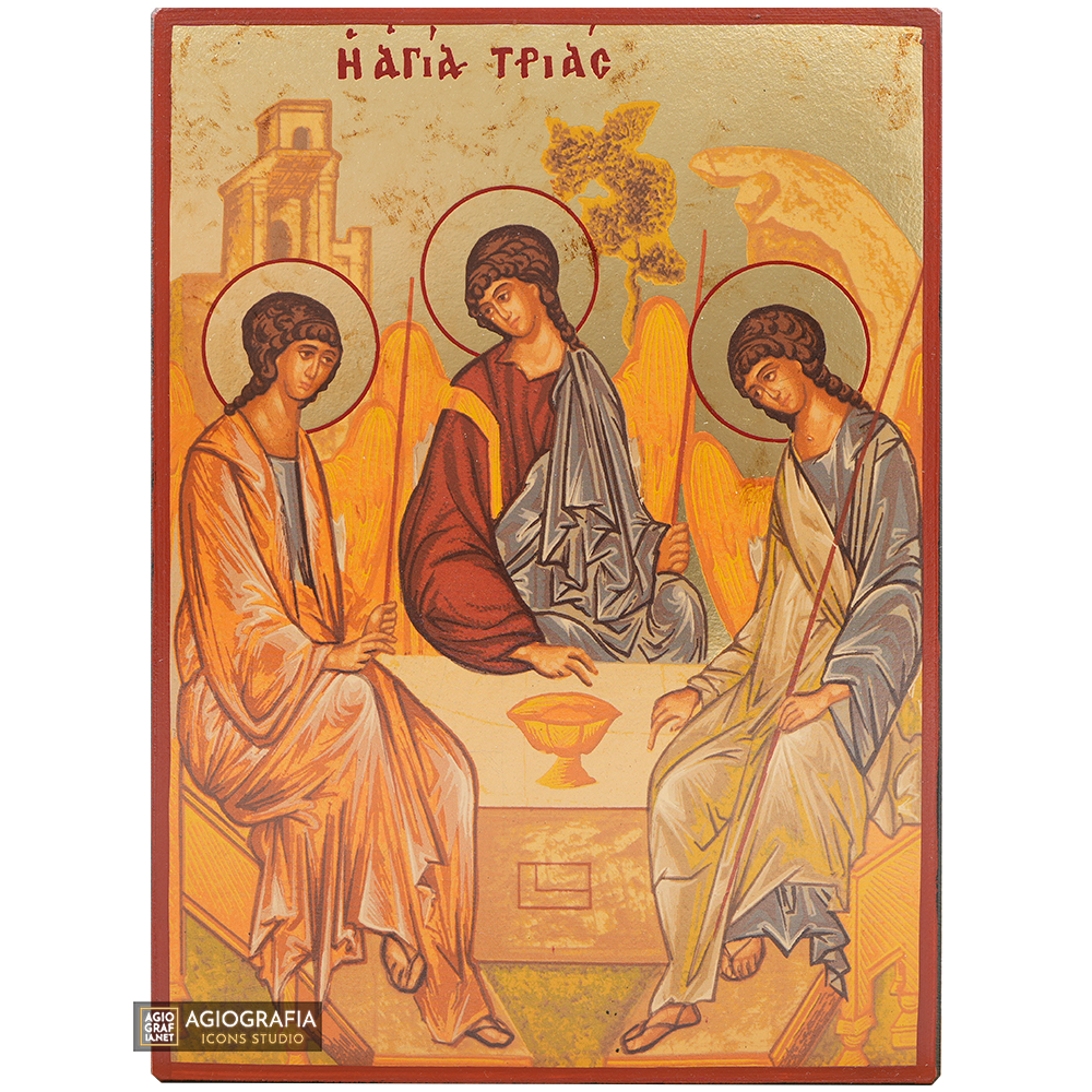 Holy Trinity & The hospitality of Abraham Icon with Aged Gold Foil