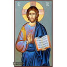 Jesus Christ Christian Greek Orthodox Icon with Blue Background