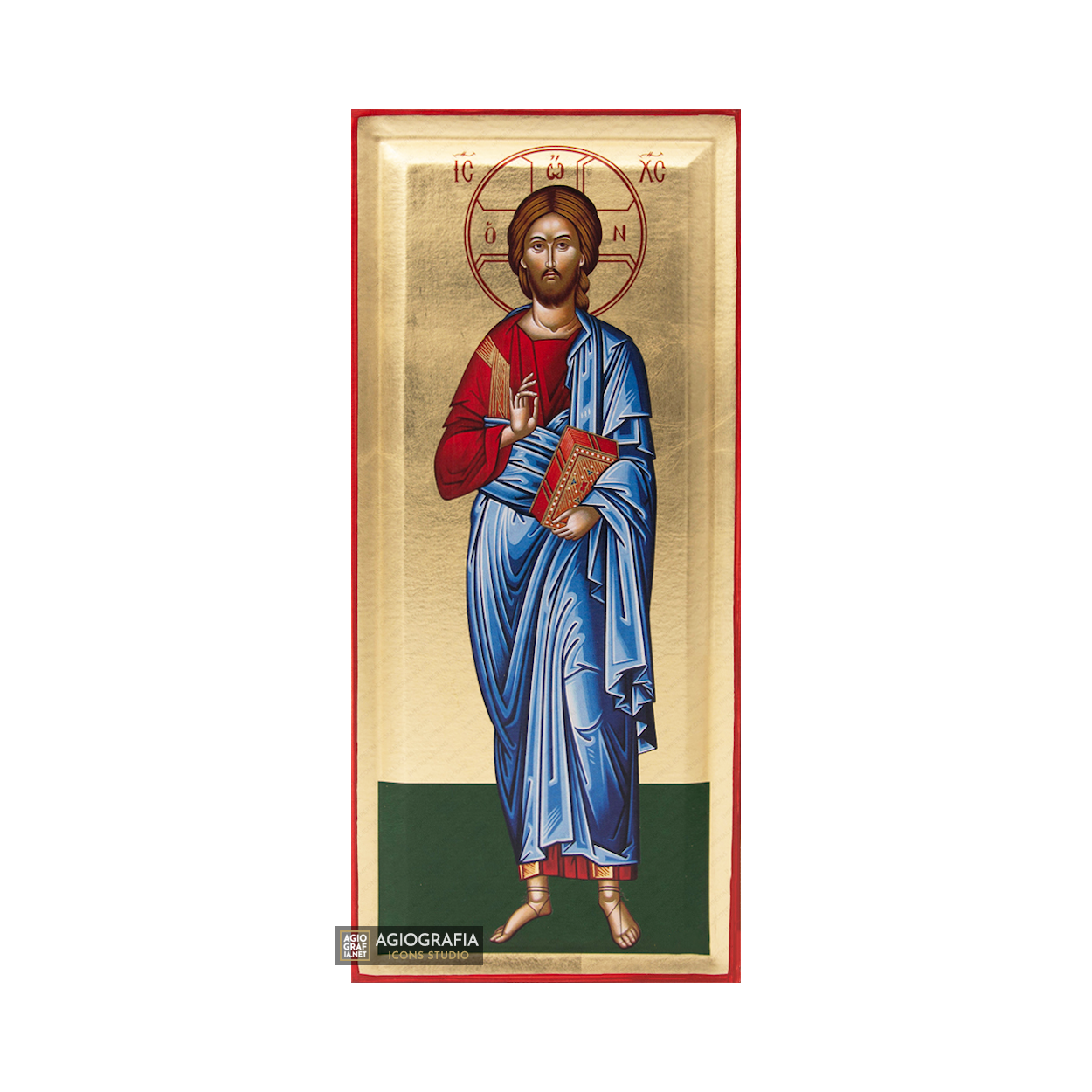 Jesus Christ Christian Greek Orthodox Icon with Gold Leaf