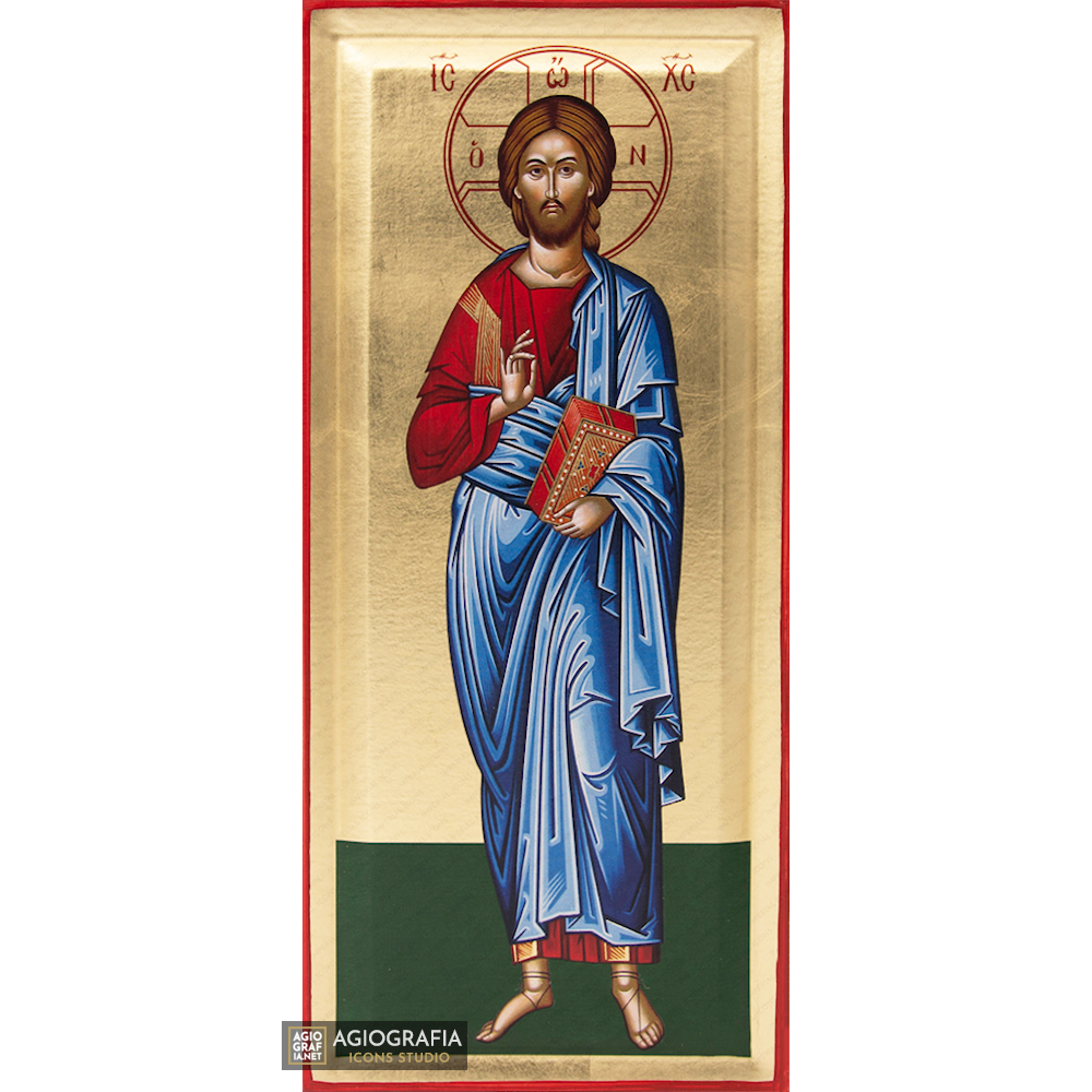 Jesus Christ Christian Greek Orthodox Icon with Gold Leaf