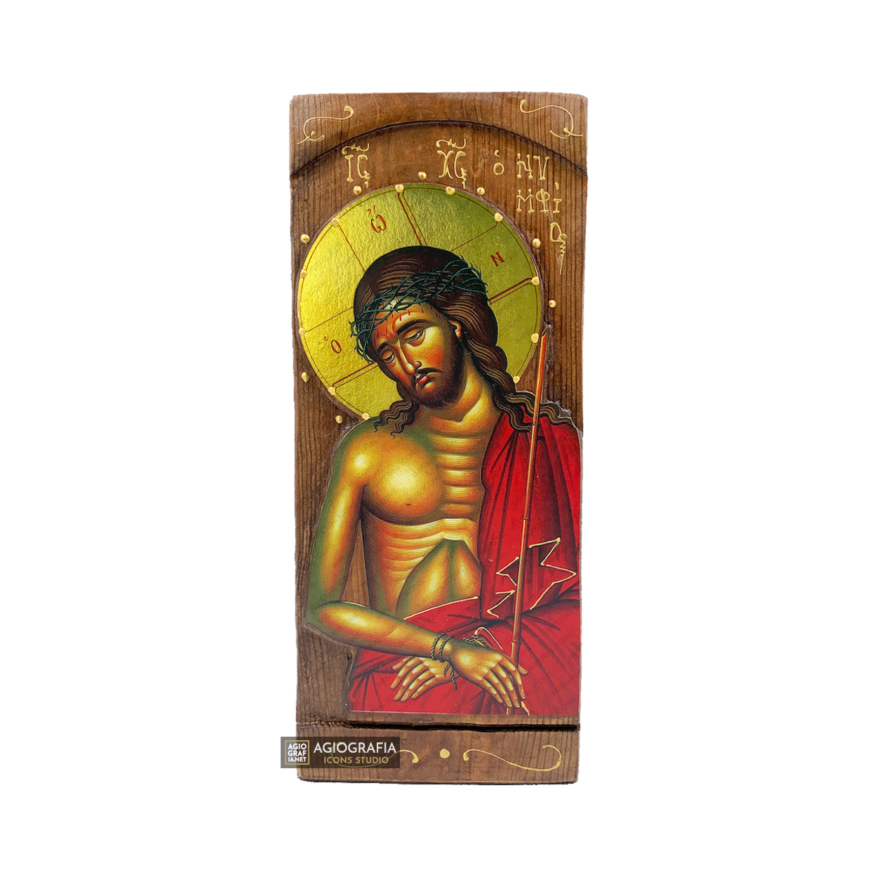Jesus Christ the Bridegroom Greek Gold Print Icon on Carved Wood