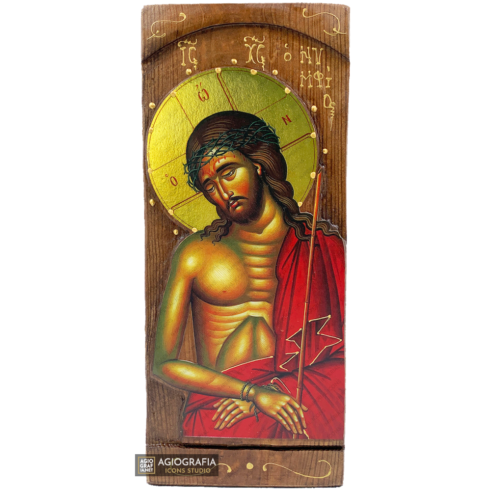 Jesus Christ the Bridegroom Greek Gold Print Icon on Carved Wood