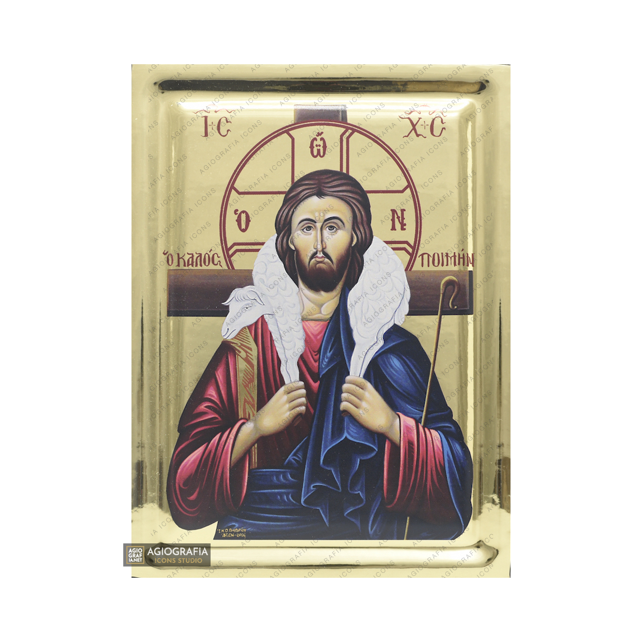 Jesus Christ Good Shepherd Christian Orthodox Icon with Gilding Effect