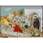 Jesus Christ Ascent to Golgotha Christian Icon Blue Background