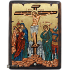 Crucifixion of the Lord Christian Orthodox Icon on Wood with Gold Leaf