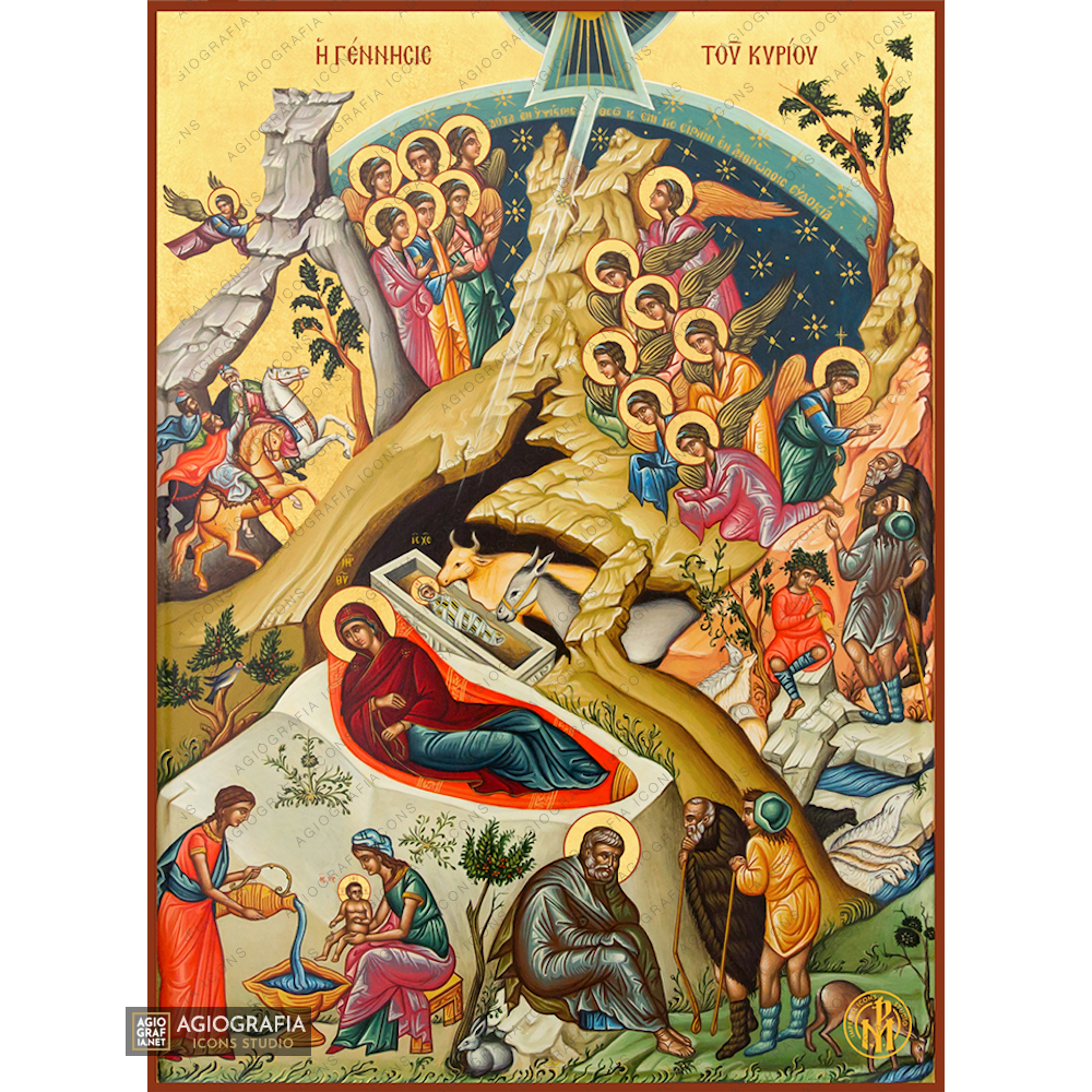22k Nativity of the Lord - Exclusive Mt Athos Gold Leaf Orthodox Icon