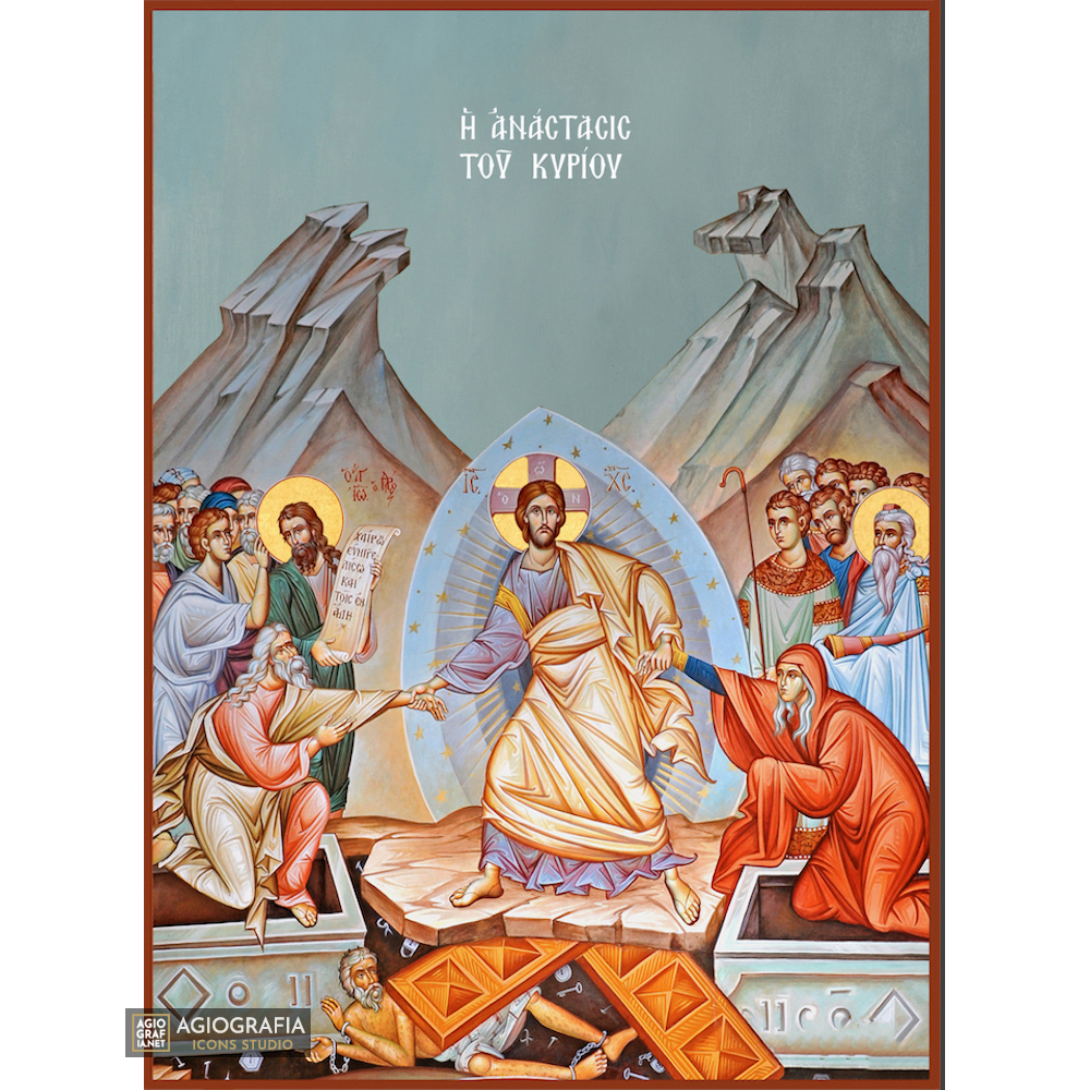 Resurrection of the Lord Christian Icon with Blue Background