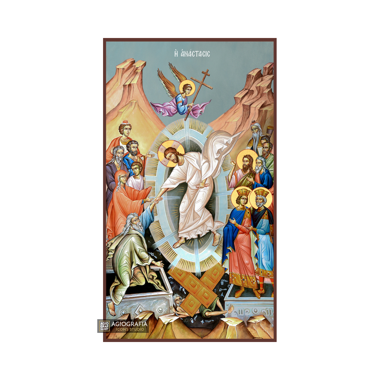 Resurrection of the Lord Christian Icon with Blue Background