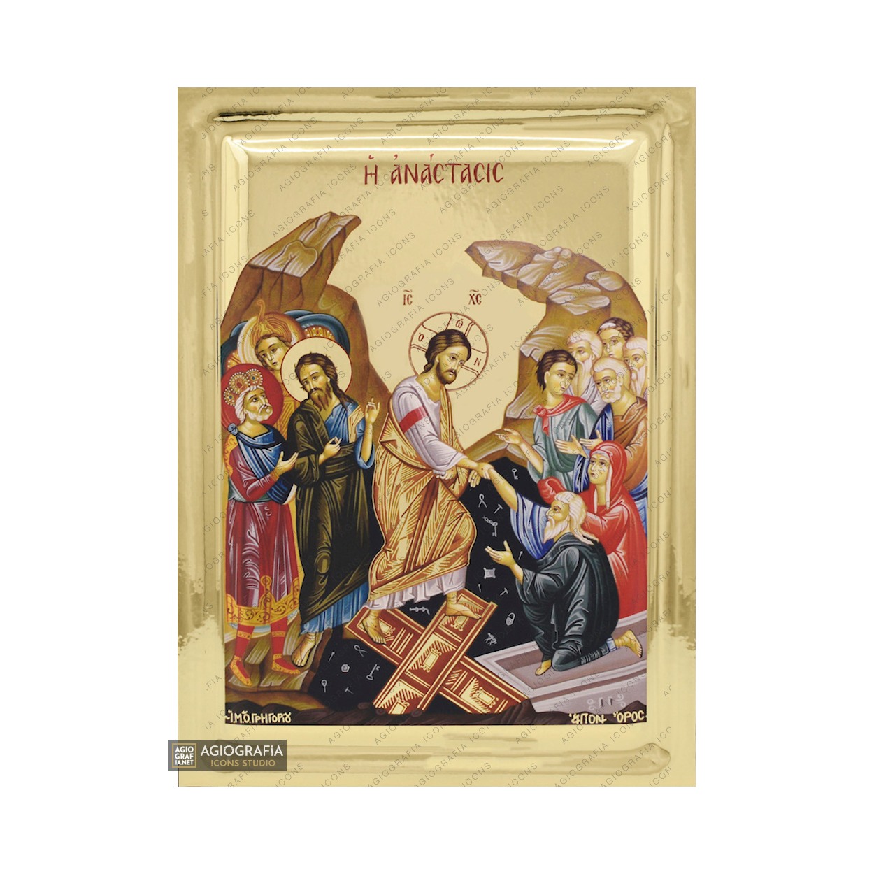 Resurrection of the Lord Christian Icon on Wood with Gilding Effect