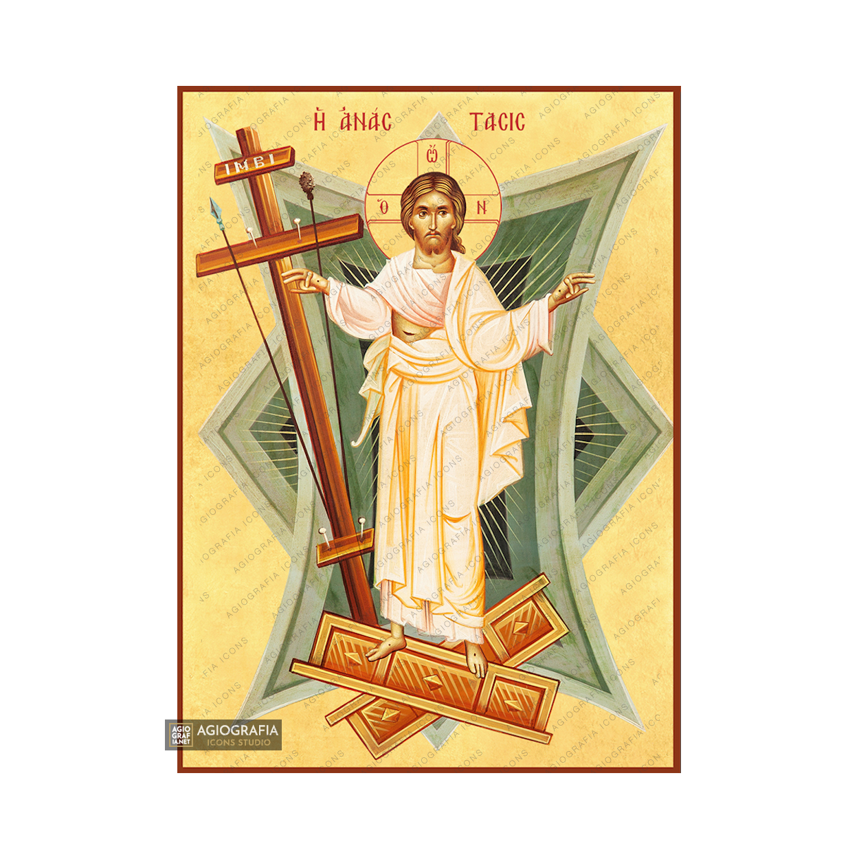 22k Resurrection of the Lord - Exclusive Gold Leaf Greek Icon
