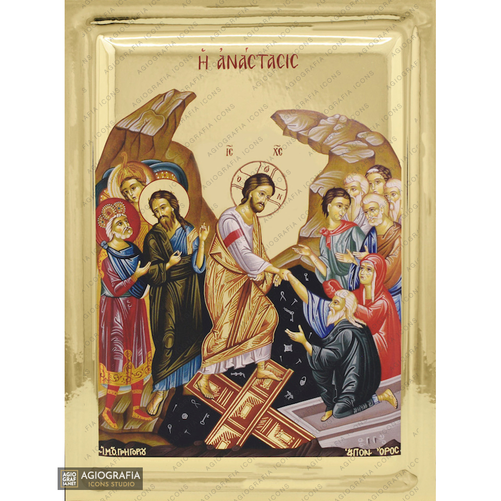 Resurrection of the Lord Christian Icon on Wood with Gilding Effect