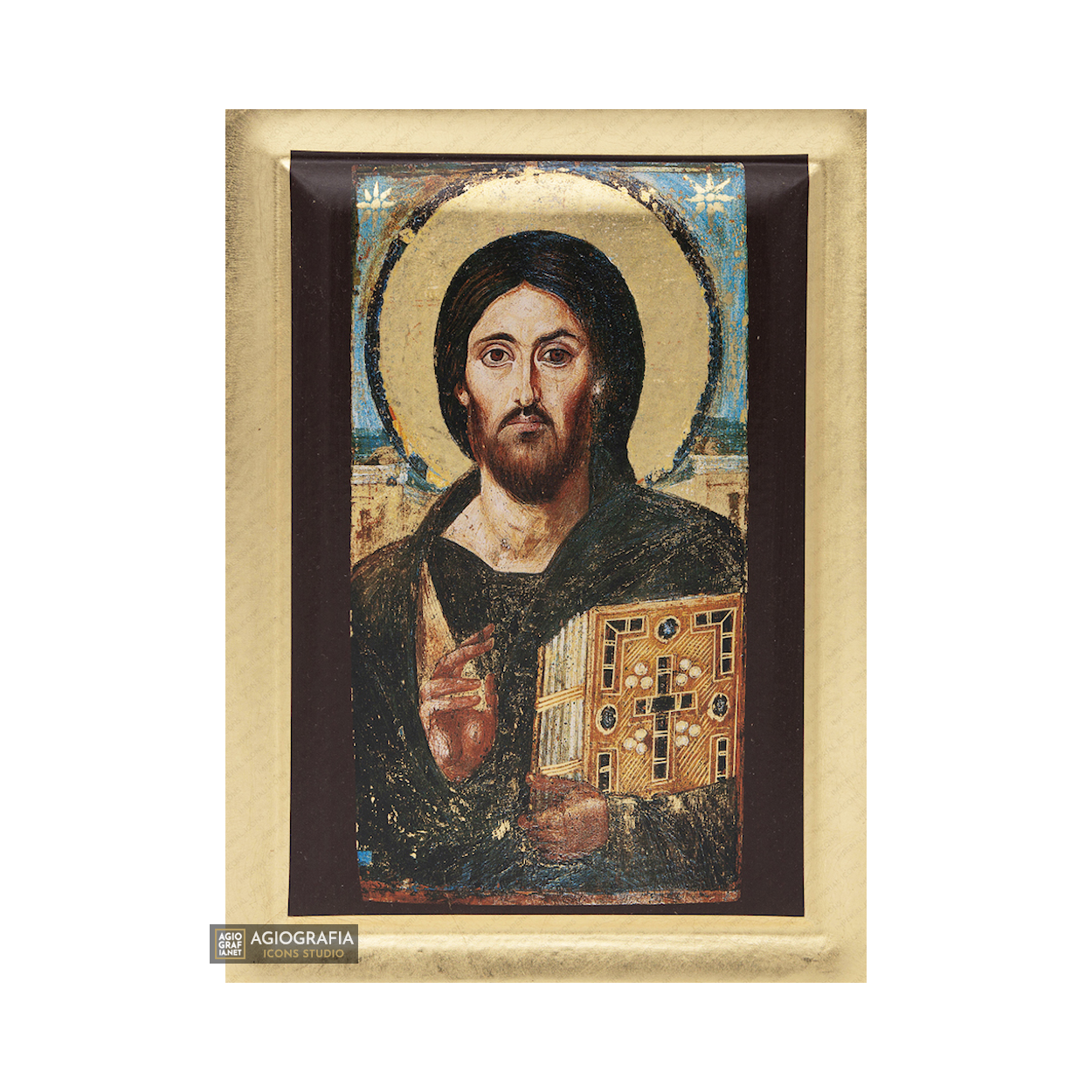 Jesus Christ of Sinai Christian Greek Orthodox Icon with Gold Leaf