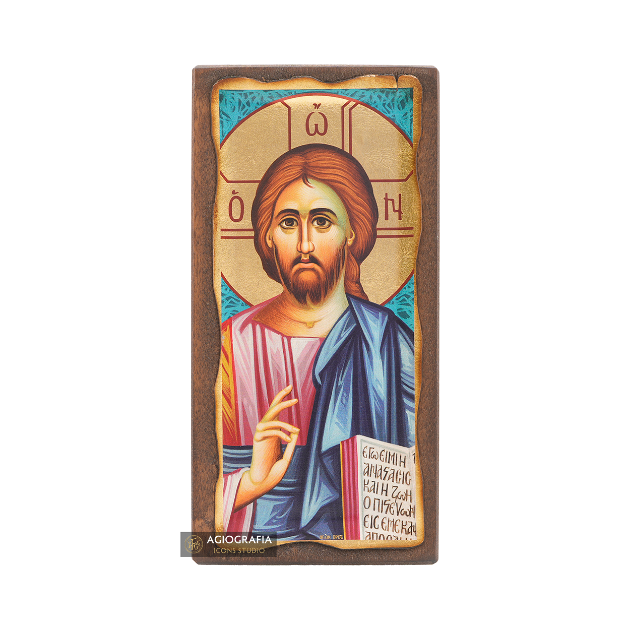 Jesus Christ The One Who Blesses Christian Icon with Aged Gold Leaves