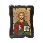 Jesus Christ Blessing Orthodox Icon on Carved Wood with Gold Leaf
