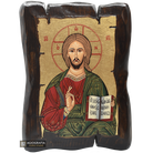 Jesus Christ Blessing Orthodox Icon on Carved Wood with Gold Leaf