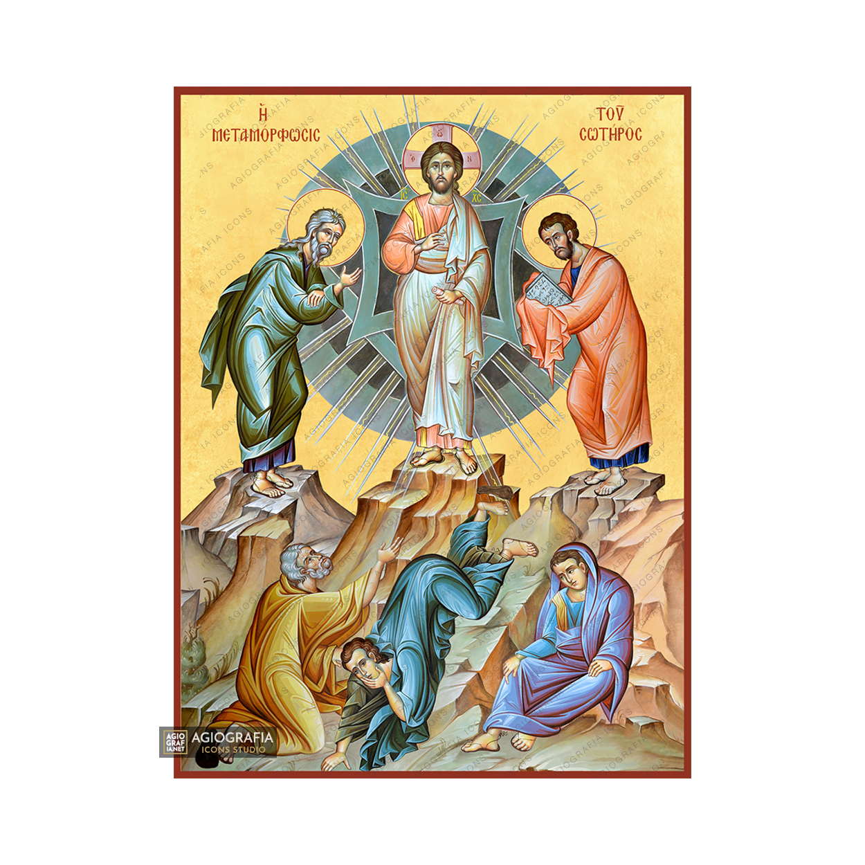 22k Transfiguration of Jesus Christ Christian Icon with Gold Leaf
