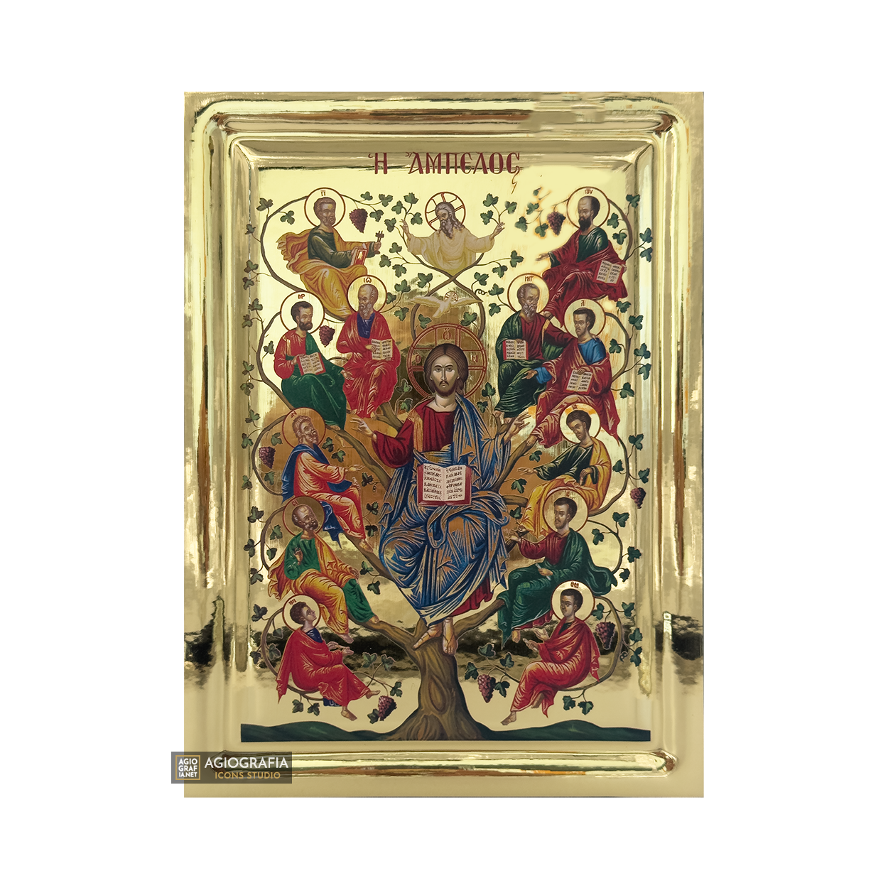 Jesus Christ Tree of Life Byzantine Icon on Wood with Gilding Effect