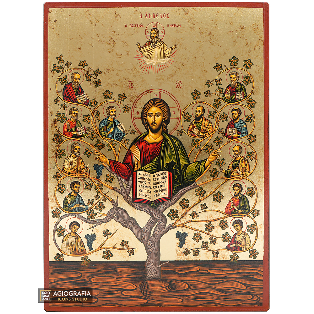 Jesus Christ Tree of Life Gold Print Icon with Aged Gold Foil