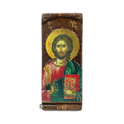 Jesus Christ Byzantine Greek Gold Print Icon on Carved Wood