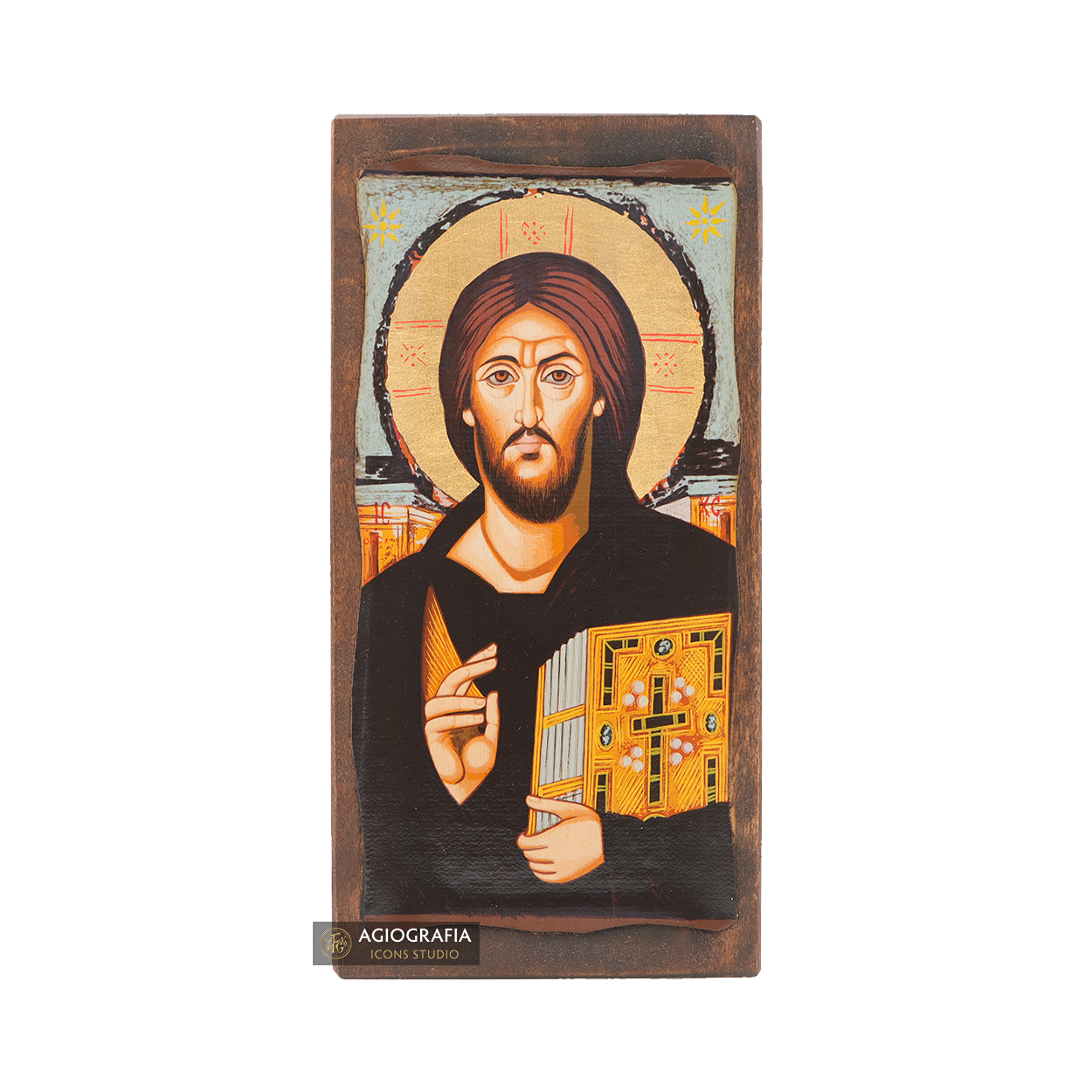 Jesus Christ of Sinai Christian Icon with Aged Gold Leaves