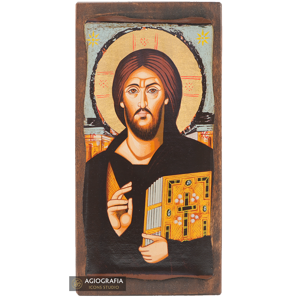 Jesus Christ of Sinai Christian Icon with Aged Gold Leaves